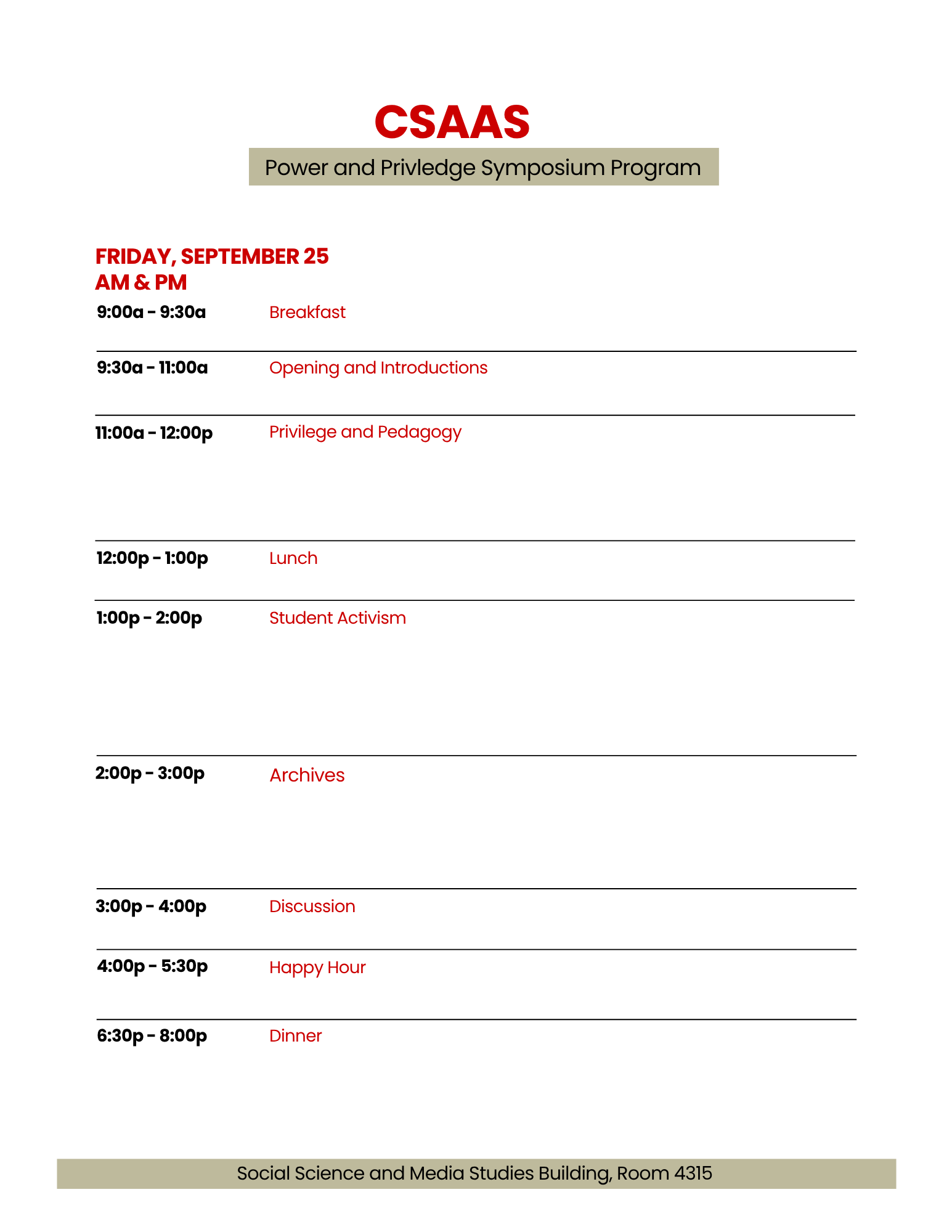 Friday Program for CSAAS Symposium